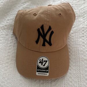 47 Brand Tan Hat with Navy Embroidery